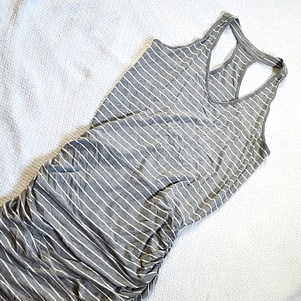 Athleta Ember bodycon rouched Grey striped dress M